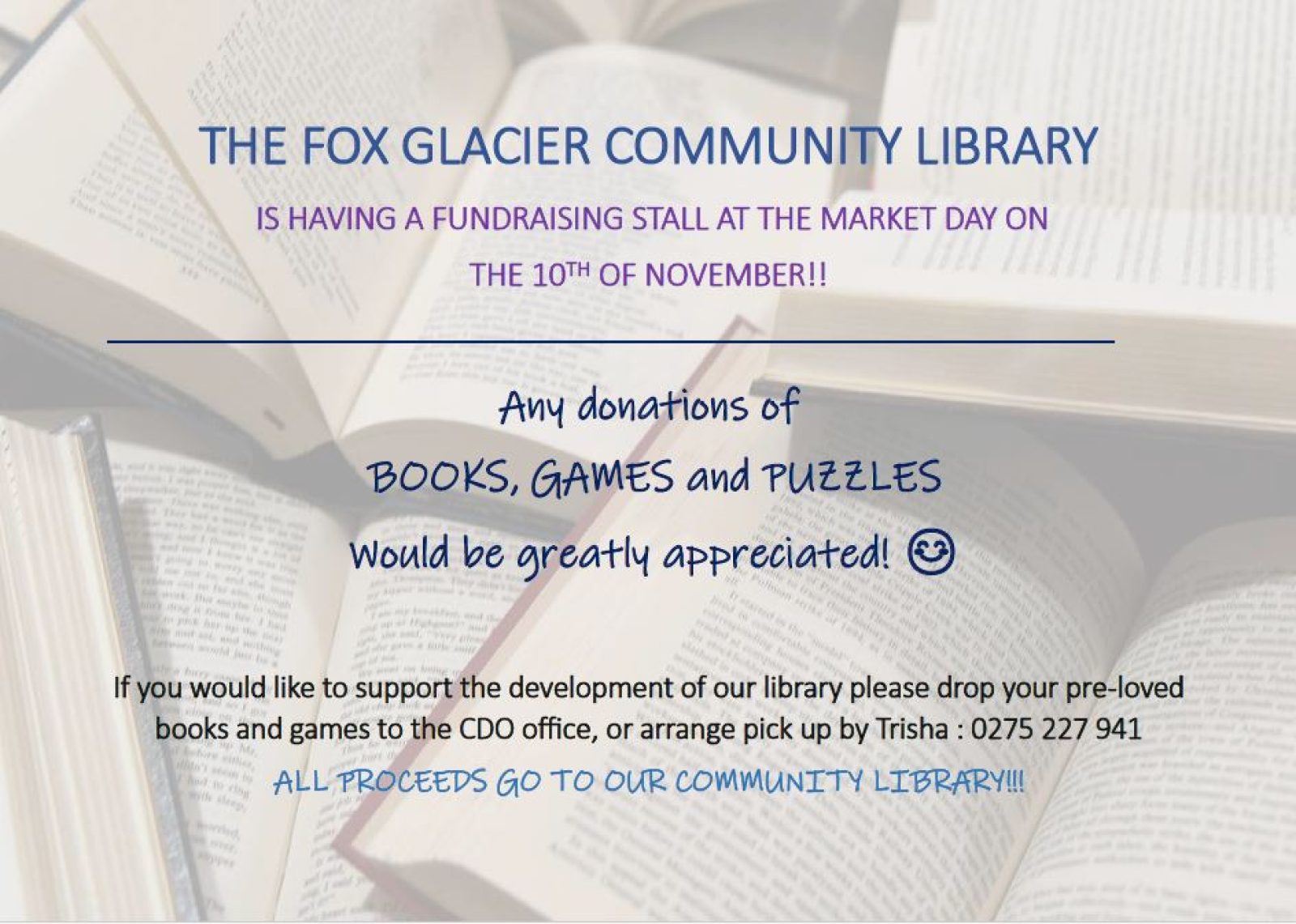 Fox Glacier community library fundraiser